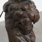 Prachtige Handgesneden Antieke Houten Staande Lamp Met Leeuwenkop thumbnail 8