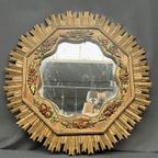 Grote Houten Spiegel Met Gouden Zonnestralen In Art-deco Stijl. thumbnail 6