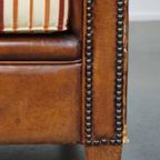 Set Van 2 Cognac-Kleurige, Karaktervolle Vintage Schapenleren Clubfauteuils thumbnail 11