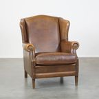 Charmante, Subtiele Engelse Stijl Schapenleren Oorfauteuil Met Mooie Kleuren thumbnail 9