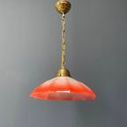 Vintage Messing Hanglamp Met Paraplu Glazen Kap thumbnail 5