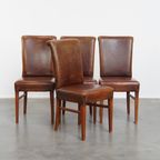 Tijdloze Set Van 4 Statige Comfortabele Eetkamerstoelen Van Schapenleer thumbnail 2