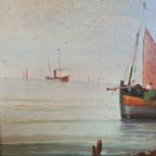 Een Stel 19e Eeuwse Zeegezichten - L. Edouard thumbnail 17