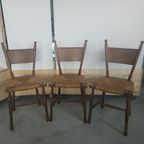 Brutalist Eetkamerstoelen Jaren 40-50 Met Rieten Zitting thumbnail 5