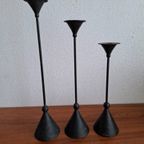 3 Hoge Vintage Kandelaars In Memphis Milano Stijl Gebruineerd Messing thumbnail 3