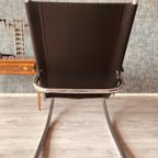 Vintage Italian Steel And Leather Rocking Chair Attributed To Fasem, 1970S thumbnail 5