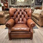 Engelse Bendic Xl Chesterfield Lounge Fauteuil In Cognac Leer thumbnail 2