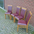Eiken Stoelen Met Bordeaux Rood Leer 4 Stuks thumbnail 6