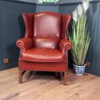 Grote Vintage Schapenleren Engelse Oorfauteuil thumbnail 10