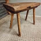 Antieke Primitieve Tafel Hakblok Sidetable Keukentafel Eiken thumbnail 13