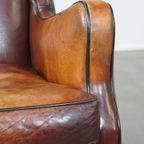 Prachtig Gekleurde, Stoere Vintage Schapenleren Fauteuil Met Een Hoge Rug En Afgewerkt Met Zwarte thumbnail 6
