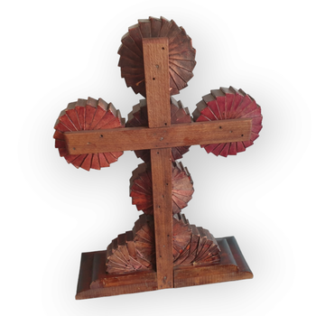 Tramp Art Kruis Crucifix Waaiervormige Cirkels