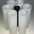 Vintage Hanglamp / Kroonluchter, Melkglazen Kokers, Duitsland 1970'S thumbnail 2