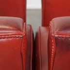 Set Van 2 Unieke, Stijlvolle, Rood Gekleurde Design Armchairs Gemaakt Van Schapenleer thumbnail 15