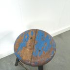 Industriële Stalen Houten Kruk Blauw thumbnail 2