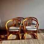 4 Rotan Bamboe Eetkamer Stoelen Mid Century Vintage thumbnail 10