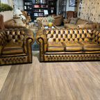 Engelse Springvale Chesterfield Zithoek 3+1 Zits Bank Bruin thumbnail 2