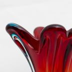 Rode Turquoise 60/70s Murano Glazen Gedraaide Vaas thumbnail 4
