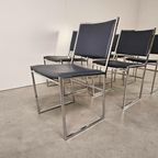 Vintage Blauw Leren Stoelen, Chrome Frames thumbnail 5