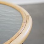 Leuke Vintage Ronde Rotan Bijzet/salontafel Met Wolkenglazen Blad thumbnail 5