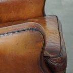 Prachtig Gekleurde, Stoere Vintage Schapenleren Fauteuil Met Een Hoge Rug En Afgewerkt Met Zwarte thumbnail 14