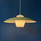 Mid Century Deense Hanglamp  Met Gele Metalen Kap En Opaline Glazen Kap thumbnail 4