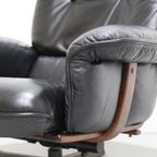 Vintage Design Fauteuil Met Voetenbank Zwart Leer Musterring, Göte Möbel - Jaren '60 | 01166 thumbnail 4