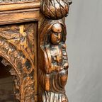 Vitrinekast In Renaissancestijl. Massief Gesneden Eikenhout. thumbnail 2