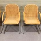 Set Van 4 Vintage Riet En Chroom Design Eetkamerstoelen thumbnail 15