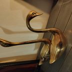 Set Van Zeer Grote (39,5 En 26 Cm) Vintage Zwanen Messing thumbnail 4