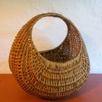 Vintage Round Mid Century Swedish Willow Basket Large thumbnail 2