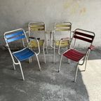 Suite Of 4 Vintage 1970 Metal And Wooden Seating Garden Armchairs thumbnail 2