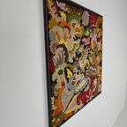 Origineel Frans Handgeborduurd Textiel – Griffin & Bloemmotief – Ca. 1930–1940 thumbnail 10