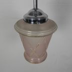 Art Deco Hanglamp Met Roze Glazen Kap, Jaren 30 thumbnail 6