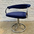 Vintage Buisframe Stoel - Chroom - Blauw Velour - Italie thumbnail 2