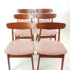 6 Deense Eettafel Stoelen Farstrup Nieuw Gestoffeerd Roze thumbnail 5