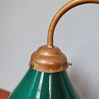 Art Deco Bureaulamp In Messing En Groene Conische Opaline thumbnail 8