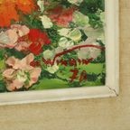 Stilleven Bloemen Schilderij Doek Gouden Lijst Gesigneerd 1970 thumbnail 9