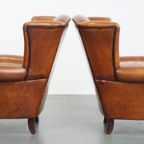Geweldige Set Van 2 Luxe En Comfortabele Schapenleren Oorfauteuils Met Zwarte Biezen thumbnail 5