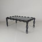 Vintage Brutalistische Zwarte Ijzeren Kettingschakel Salontafel Met Origineel Gerookt Glas, Jaren 70 thumbnail 4