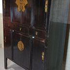 Antieke Vintage Chinees Kast, Zwart Gelakt thumbnail 3