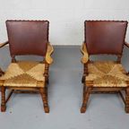 Pair Of Rush And Oak Armchairs By De Ster Gelderland thumbnail 5
