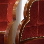 Unieke Set Van 4 Originele Art Deco “wolken” Eetkamerstoelen Met Luxe Rode Bekleding thumbnail 9
