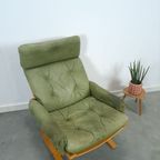 Groen Leren Fauteuil Met Houten Frame thumbnail 5