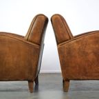 Comfortabele Set Vintage Schapenleren Design Fauteuils/ Armchairs Met Mooie Kleuren thumbnail 5