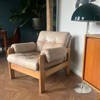 Vintage Fauteuil Of Loungestoel - Hout Met Licht Leer - 2X thumbnail 2