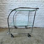 Vintage Barcart, Serveerwagen Art Deco Bauhaus Chroom Glas thumbnail 5