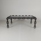 Vintage Brutalistische Zwarte Ijzeren Kettingschakel Salontafel Met Origineel Gerookt Glas, Jaren 70 thumbnail 10