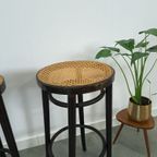 Set Jaren 50 Houten Barkrukken Met Webbing Uit Frankrijk thumbnail 11