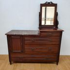Vintage Dressoir Commode Ladekast Make-up Kast Badkamerkast Met Marmer Blad thumbnail 6